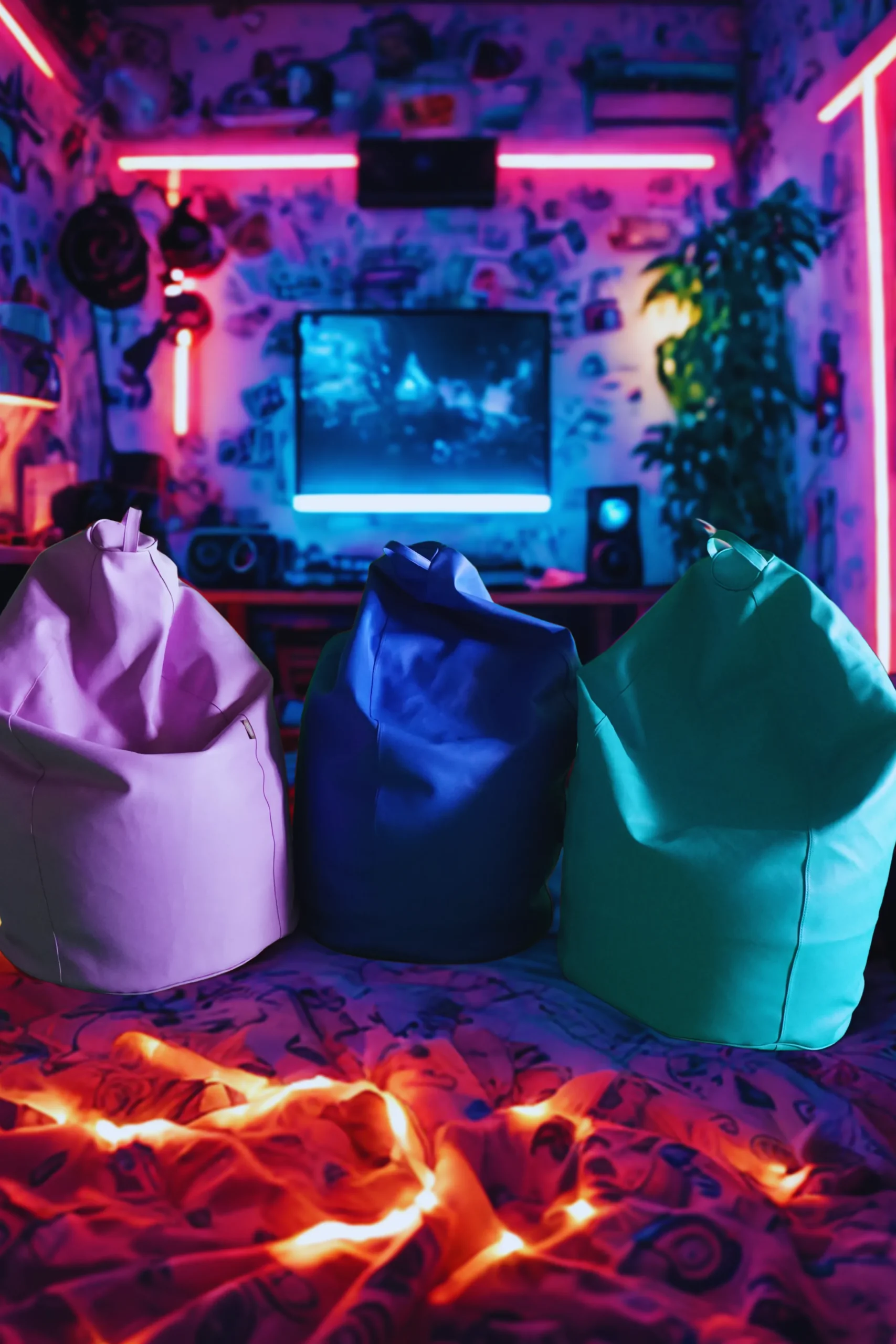 Pufs de exterior en colores vivos fabricados con polipiel náutica resistente.